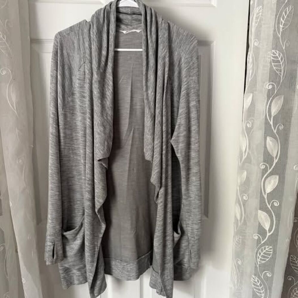 Athleta Gray Open Front Draped Cardigan Womens Size L Modal